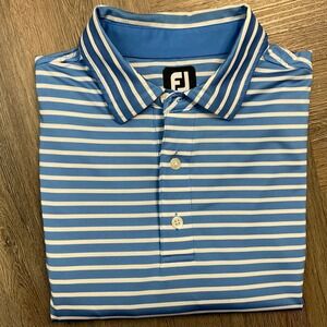 FootJoy Polo Shirt Mens Medium Blue White Stripe Golf Performance Short Sleeve